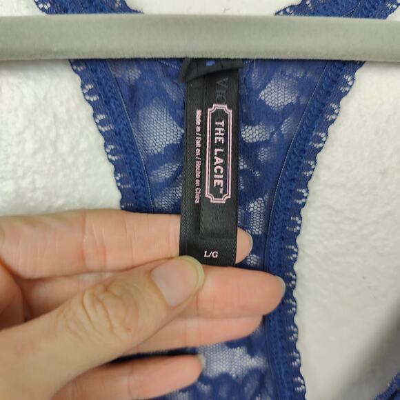 Victoria's Secret The Lacie Babydoll V-String Set Womens Large Navy Blue Lace - Picture 3 of 8